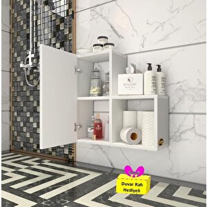 Banyo Dolabı Onisim Salvik Byz 060*060*20 Duvara Asma Aparatlı Çamaşır Arkalıksız + Tekli Duvar Rafı Hediyeli