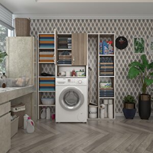 Çamaşır Makinesi Dolabı Sinemmega Crd 180*156*30 Banyo Kapaklı Arkalıklı Raflı