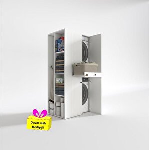 Çamaşır-kurutma Makinesi Dolabı Ahi Evran Sol Byz 187*090*60 Çekmeceli + Tekli Duvar Rafı Hediye