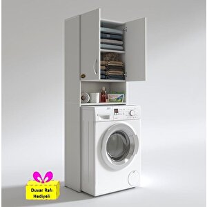 Çamaşır Makinesi Dolabı Sinem Byz 180*066*30 Banyo Arkalıklı + Tekli Duvar Rafı Hediyeli