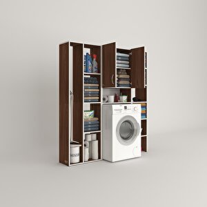 Çamaşır Makinesi Dolabı Sinemmega Cvz 180*156*30 Banyo Kapaklı Arkalıklı Raflı