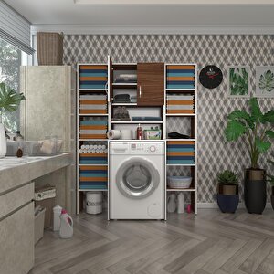 Çamaşır Makinesi Dolabı Hayzummaksduble Cvz 180*126*55 Banyo Kiler Çift Kapaklı Arkalıklı