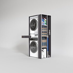Çamaşır-kurutma Makinesi Dolabı Bacce Sağ Gri 187*090*60 Çekmeceli Banyo