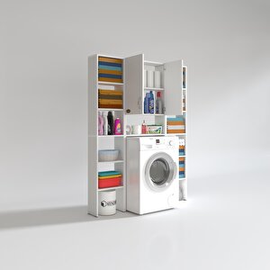 Çamaşır Makinesi Dolabı Veronikamaksdublemdf Byz 180*126*20 % 100 Mdf Full Mdf Banyo Arkalıksız Raflı