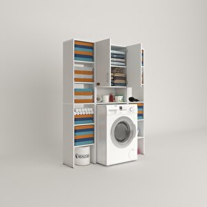 Çamaşır Makinesi Dolabı Sinemmaksdublemdf Byz 180*126*30 % 100 Mdf Full Mdf Banyo Kapaklı Arkalıklı Raflı