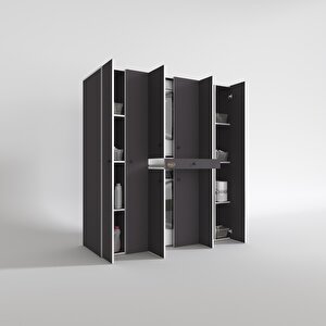 Çamaşır-kurutma Makinesi Dolabı Nazzam Gri 187*170*60 Çekmeceli Raflı Banyo