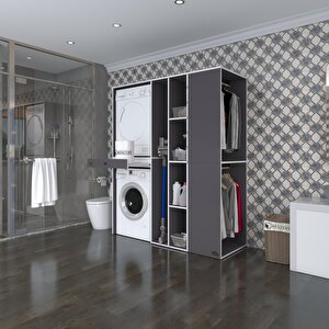 Çamaşır-kurutma Makinesi Dolabı Ve Giysi Dolabı Çekmeceli Attar Sağ Gri 187*160*60  Banyo