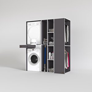 Çamaşır-kurutma Makinesi Dolabı Ve Giysi Dolabı Çekmeceli Attar Sağ Gri 187*160*60  Banyo