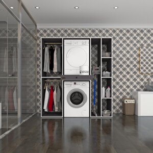 Çamaşır-kurutma Makinesi Dolabı Ve Giysi Dolabı Çekmeceli Hattab Sağ Raf Gri 187*160*60  Banyo