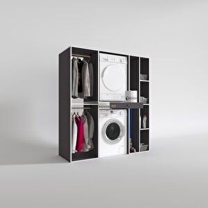 Çamaşır-kurutma Makinesi Dolabı Ve Giysi Dolabı Çekmeceli Hattab Sağ Raf Gri 187*160*60  Banyo
