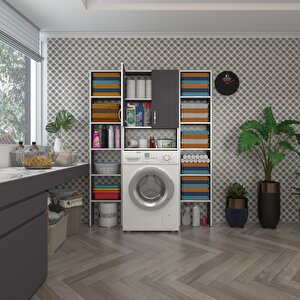 Çamaşır Makinesi Dolabı Veronikamaksduble Gri 180*126*20 Banyo Arkalıksız Raflı