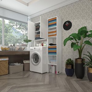 Çamaşır Makinesi Dolabı Sinemmaksmdf Byz 180*096*30 % 100 Mdf Full Mdf Banyo Kapaklı Arkalıklı Raflı