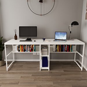 Fusion Çift Kişilik Raflı Çalışma Masası Beyaz