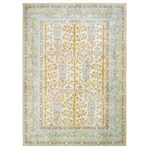 Private Sarı Halı Eskitme Şönil Halı Etnik Desen Çiçekli Otantik Yıkanabilir salon halısı 190x290 cm