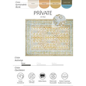 Private Sarı Halı Eskitme Şönil Halı Etnik Desen Çiçekli Otantik Yıkanabilir salon halısı 190x290 cm