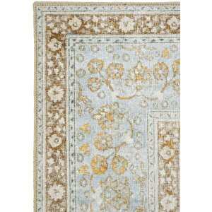 Cool Halı Private Sarı Halı Eskitme Şönil Halı Etnik Desen Çiçekli Otantik Yıkanabilir salon halısı