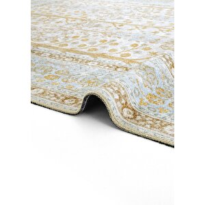 Cool Halı Private Sarı Halı Eskitme Şönil Halı Etnik Desen Çiçekli Otantik Yıkanabilir salon halısı