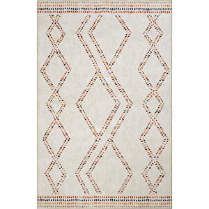 Carnival Krem Halı Yolluk Geometrik Desenli Dokuma Şönil Halı Yıkanabilir Mutfak Halısı 150x230 cm