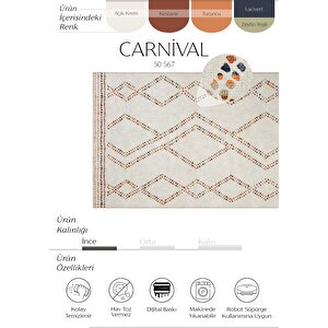 Carnival Krem Halı Yolluk Geometrik Desenli Dokuma Şönil Halı Yıkanabilir Mutfak Halısı 75x230 cm