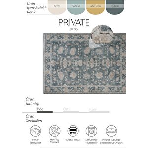 Private Yeşil Eskitme Vintage Halı Etnik Desen Otantik Şönil Halı Yıkanabilir Salon Halısı 190x290 cm