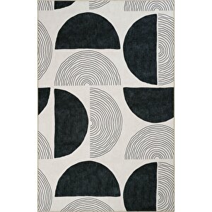 Carnival Krem Yeşil Halı Yolluk Soyut Desenli Dokuma Şönil Halı Yıkanabilir Mutfak Halısı 140x190 cm