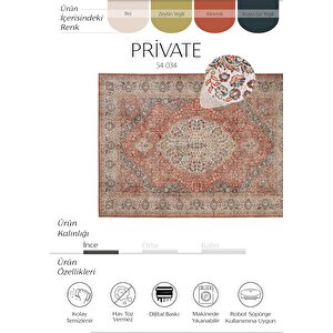 Cool Halı Private Kiremit Etnik Desenli Şönil Halı Yıkanabilir Eskitme Vintage Göbekli Salon Halısı