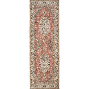 Cool Halı Private Kiremit Etnik Desenli Şönil Halı Yıkanabilir Eskitme Vintage Göbekli Salon Halısı