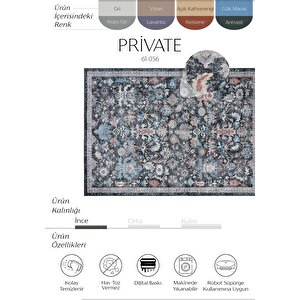 Private Antrasit Halı Eskitme Desenli Vintage Şönil Halı Çiçekli Yıkanabilir salon halısı 75x150 cm