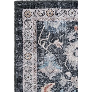 Private Antrasit Halı Eskitme Desenli Vintage Şönil Halı Çiçekli Yıkanabilir salon halısı 75x150 cm