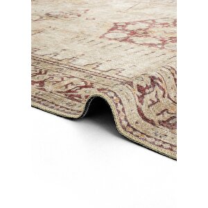 Cool Halı Private Krem Eskitme Vintage Halı Yolluk Etnik Desen Şönil Halı Yıkanabilir Salon Halısı