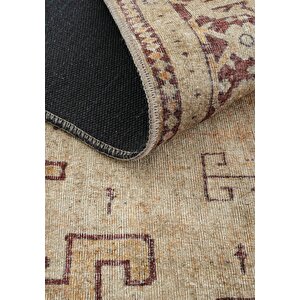 Cool Halı Private Krem Eskitme Vintage Halı Yolluk Etnik Desen Şönil Halı Yıkanabilir Salon Halısı