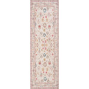 Private Krem Halı Yolluk Koridor Halısı Çiçek Otantik Şönil Halı Yıkanabilir Eskitme Halı 75x300 cm