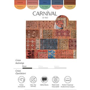 Carnival Renkli Halı Yolluk Eskitme Dijital Baskı Halı Makinede Yıkanabilir Vintage Halı 75x230 cm