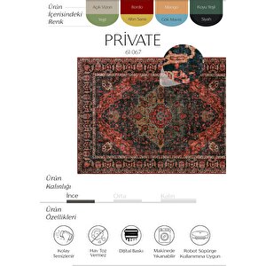 Cool Halı Private Bordo Etnik Desenli Şönil Halı Yıkanabilir Eskitme Vintage Göbekli Salon Halısı