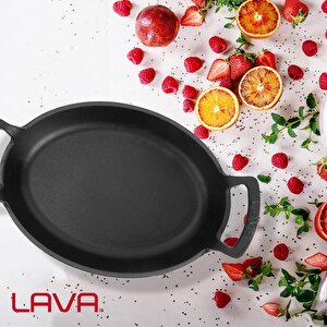 Lava Döküm Oval Sahan Döküm Demir Yekpare Çift Kulplu Ölçü 19x14cm.