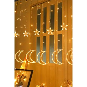 Dekoratif Ay Yıldızlı Saçak Led Perde Led Işık Animasyonlu Yılbaşı Led Işık Süs