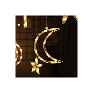 Dekoratif Ay Yıldızlı Saçak Led Perde Led Işık Animasyonlu Yılbaşı Led Işık Süs