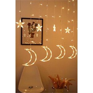 Dekoratif Ay Yıldızlı Saçak Led Perde Led Işık Animasyonlu Yılbaşı Led Işık Süs