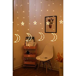 Dekoratif Ay Yıldızlı Saçak Led Perde Led Işık Animasyonlu Yılbaşı Led Işık Süs