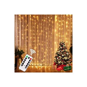 Peri Telli Perde Led Işık Kumandalı 300 Ledli 3 X 3 Metre Usb'li 8 Animasyonlu Günışığı Yıld