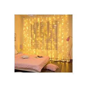 Peri Telli Perde Led Işık Kumandalı 300 Ledli 3 X 3 Metre Usb'li 8 Animasyonlu Günışığı Yıld