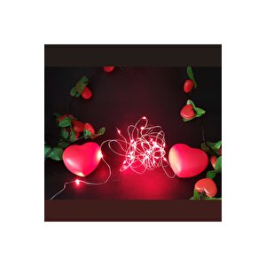 Kıpkırmızı Yılbaşı Hediye Seti - 3 Mt Yapraklı Kalp Led + 2 Adet Kalp Led + 3 Mt Kırmızı Peri Led