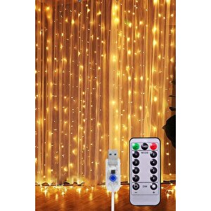 Peri Telli Perde Led Işık Kumandalı 300 Ledli 3 X 3 Metre Usb'li 8 Animasyonlu Günışığı Yıld