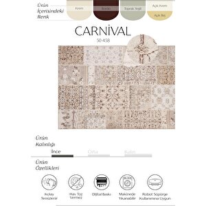 Carnival Krem Halı Patchwork Halı Yolluk Dijital Baskı Makinede Yıkanabilir Vintage Halı 190x290 cm