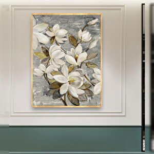 Manolya Çiçeği Yağlı Boya Dokulu Tablo Siyah Çerçeve 75x100 cm