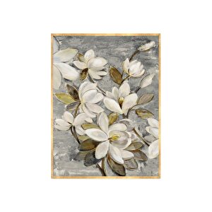 Manolya Çiçeği Yağlı Boya Dokulu Tablo Gümüş Çerçeve 50x70 cm