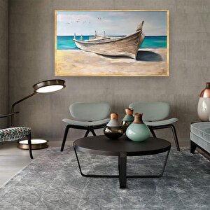 Kayık Yağlı Boya Dokulu Tablo Gümüş Çerçeve 50x70 cm