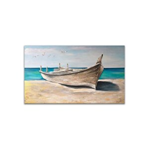 Kayık Yağlı Boya Dokulu Tablo Gümüş Çerçeve 50x70 cm