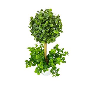 Yapay Ağaç Şimşir Top Tek Toplu Şimşirli 12x31cm Beyaz Saksıda