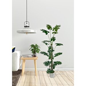 Yapay Ağaç Syngonium Plants 18 Dallı Çalılı Gövde 120x60cm Gümüş Aleminyum Saksıda